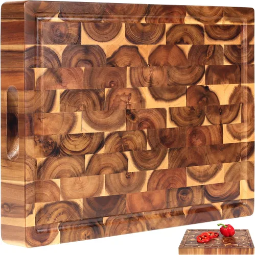 Vista 10 de Tabla de Cortar de Fibra Final de Acacia (17x13x1.5 pulgadas), Bloque de Carnicero - Tabla de Cortar Reversible Multipropósito con Ranura