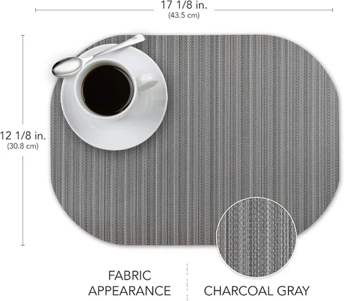 Vista 3 de Andie Home - Manteles individuales ovalados para mesa de cocina y comedor, juego de 6 piezas, resistentes al calor y lavables a la superficie, gris