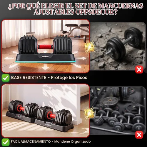 Vista 7 de OPPSDECOR Juego de 2 mancuernas ajustables, pesas libres 10 en 1
