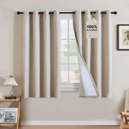 Vista 155 de H.VERSAILTEX Cortinas 100% opacas con aislamiento térmico, texturizadas, de lino, con bloqueo completo de calor y luz, para sala de estar y Negro