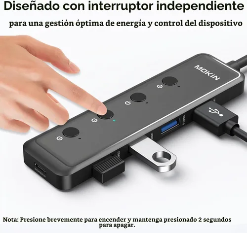 Vista 3 de MOKiN Concentrador USB 3.0, extensor USB de datos ultra delgado de 5 puertos con 4 puertos USB A 3.0 + puerto de alimentación USB C para laptop