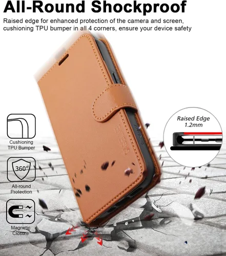 Vista 5 de Funda tipo cartera para iPhone 13/iPhone 14 con tarjetero [funda de cuero de alta calidad] [bloqueo RFID]