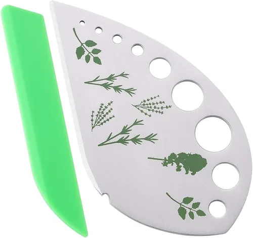 Vista 3 de Tijeras para quitar hojas de acero inoxidable Cortador de hierbas, herramienta de pelado, gadget de cocina vegetal, soporte protector