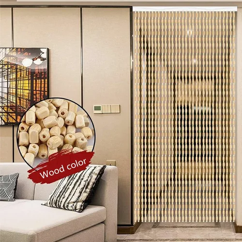 Vista 3 de Cortina de madera con cuentas para puerta, cortinas divisoras de habitación, cortina de decoración de cuentas de bambú para puertas, para pasillo