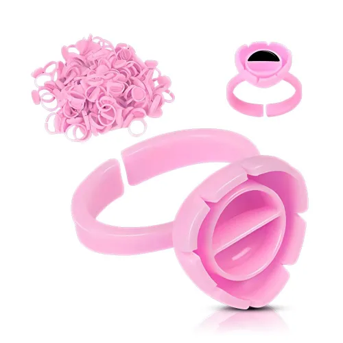 Vista 2 de Juego de 500 anillos de pegamento desechables con espejo de pestañas de acero inoxidable para extensiones de pestañas, anillos de pegamento
