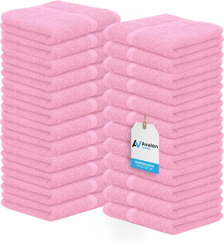 Vista 26 de Avalon Towels Wash Cloths for Showering 24 Pack Face Towels 100% Cotton Baby Pink Washcloths 12x12 Wash Rags, Facial Towel, Fingertip Towel,Bath Rags