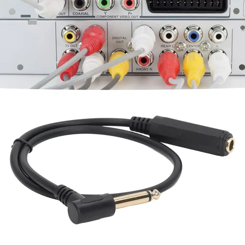 Vista 3 de Fydun Cable de sonido 1.6 ft mono ángulo recto 0.250 in macho a hembra Cable de extensión estéreo de alto rendimiento reemplazo para micrófono