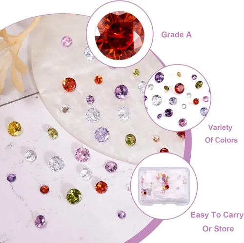 Vista 2 de Beadthoven - Mini cabujones de piedra de circonita cúbica con facetas puntiagudas y facetadas, cuentas de diamantes de circonita cúbica para hacer