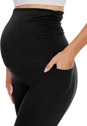 Vista 3 de HLTPRO Paquete de 13 leggings de maternidad sobre el vientre, pantalones de maternidad con bolsillos para mujer, leggings de yoga para entrenamiento