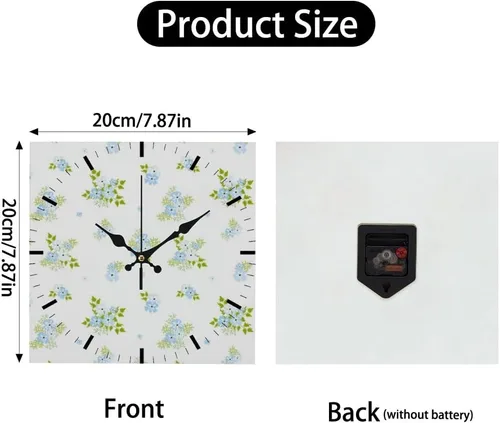 Vista 2 de Light Blue Floral Soft Green Leaves Battery Clock Wall Clocks Silent Clock Wall Bathroom Clocks Battery Operated for Office for Kitchen Bathroom