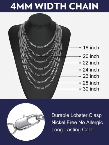 Vista 6 de Bandmax 316L Stainless Steel Men Cuban Curb Link Chain Necklace Gift 3mm6mm9mm12mm Width Heavy Dense Punk Miami Necklace For Men Women 14Inch-30Inch