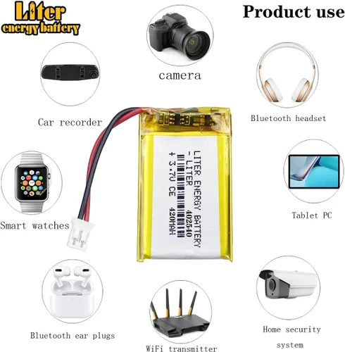 Vista 4 de Liter 3.7V 420mAh 402540 batería recargable de iones de polímero de litio con conector JST 0.079 in
