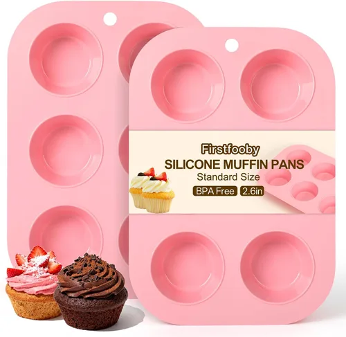 Vista 10 de Juego de 2 moldes de silicona para magdalenas para hornear, molde de cupcake antiadherente de tamaño regular, molde de muffin de silicona de 6 tazas