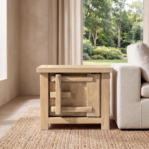 Vista 2 de Jennifer Taylor Home Rowan 28.5" Solid Reclaimed Pine Left Side Table, Natural Brown Reclaimed Pine