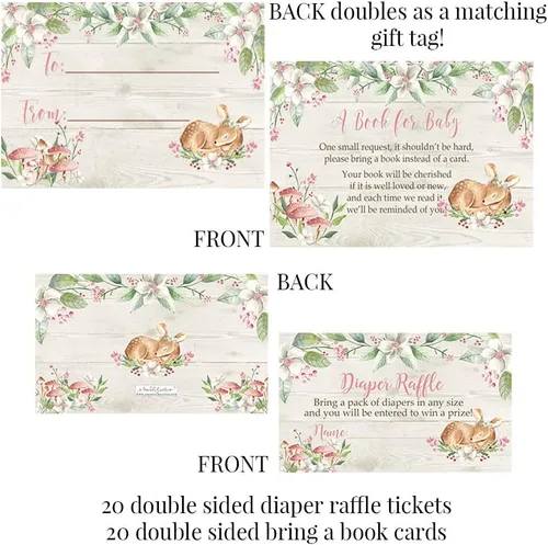 Vista 3 de Amanda Creation El paquete de fiesta de baby shower de Little Deer Woodland Girl incluye 20 invitaciones con sobres + 4 tamaños diferentes