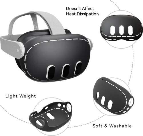 Vista 3 de VR Shell Cover Skin for Meta Quest 3 Headset Accessories, VR Headset Protector for Oculus Quest 3 VR Headsets (Silicone Black)