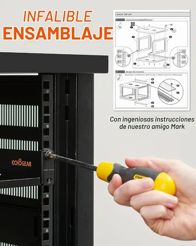 Vista 8 de ECHOGEAR 6U Rack de Red - Kit de Rack de Pared Montado en la Pared Incluye 2X Estantes de 1U, Ventilador Premontado, Puerta con Cerradura y Hardware