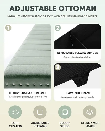 Vista 5 de B FSOBEIIALEO 43" Tufted Storage Ottoman Bench Storage Chest, Sage Green
