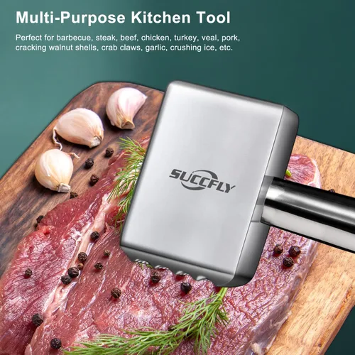 Vista 10 de SUCCFLY - Herramienta ablandadora de carne de acero inoxidable, mazo de carne resistente, 1.65 libras