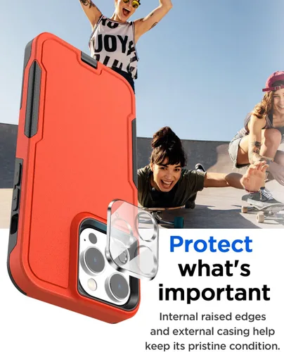 Vista 3 de AICase Funda para iPhone 15 Pro con protector de pantalla de vidrio + lente de cámara, resistente protección contra caídas, cuerpo completo