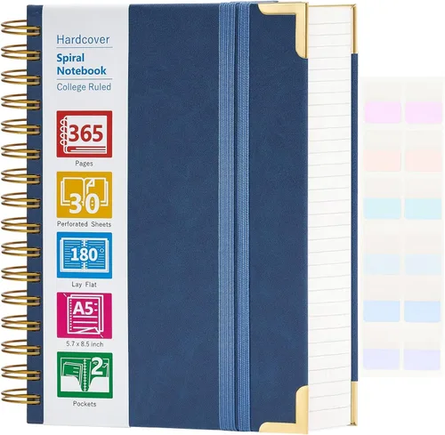 Vista 8 de Cuaderno en espiral, cuaderno de cuero de tapa dura de 365 páginas, diario de gran formato A5 para mujeres y hombres, cuadernos rayados