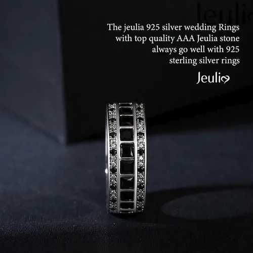 Vista 4 de Jeulia Anillo de diamantes de boda para hombre Anillo de plata de ley Eternity corte princesa para mujeres y hombres, anillo de compromiso apilable