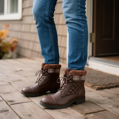Vista 48 de STQ Botas de combate con cordones para mujer