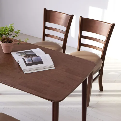 Vista 10 de Livinia Aslan Mesa de comedor rectangular de madera de roble malayo de 47 pulgadas, escritorio de cocina de madera maciza (nogal)