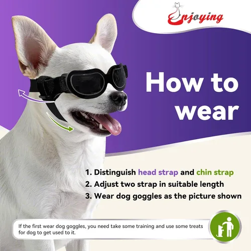 Vista 3 de ENJOYING Lentes de sol para perros de razas pequeñas, antirayos UV para perros pequeños, resistentes al viento, protección ocular de perro