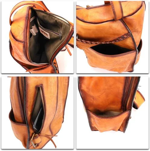 Vista 7 de Bolso bandolera de cuero genuino para hombres y mujeres vintage grande mochila bandolera bandolera bandolera bolsa de pecho para iPad