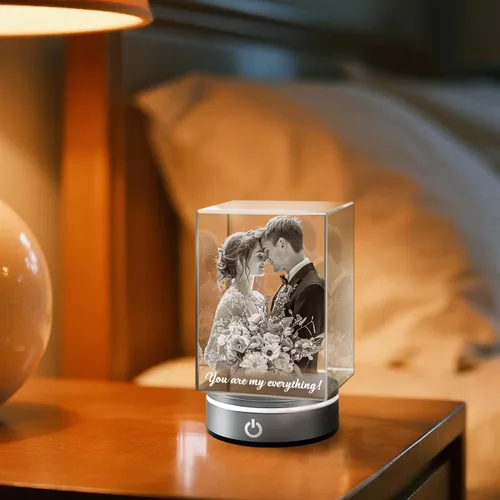 Vista 6 de Foto de cristal 3D personalizada, regalos personalizados para mujeres, esposa, hombres, mamá, papá, para ella, para él Foto grabada con láser