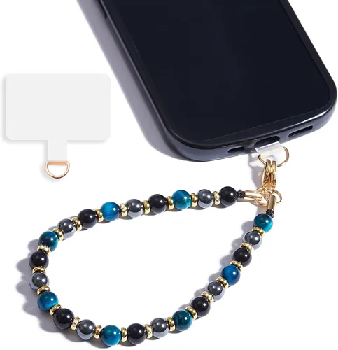 Vista 25 de Correa de muñeca con cuentas de mármol para mujer, diseño desmontable 304 Steel Core, detachable phone wristlet with tether tab, keeps your phone