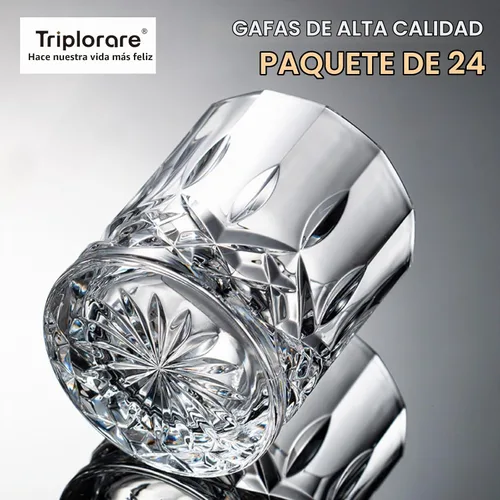 Vista 2 de Vasos de whisky – Juego de 24 vasos elegantes y transparentes para whisky, escocés y bourbon – Cristalería de bar Juego de 24 vasos de roca