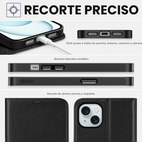 Vista 8 de TUCCH Funda tipo cartera para iPhone 15 Plus (6.7") 2023, 4 tarjeteros, color negro