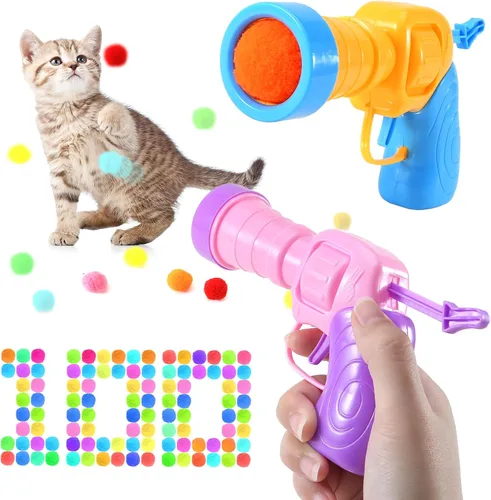 Vista 8 de Lanzador de Juguete de Pelota para Gatos de 21 Piezas - Incluye 20 Pelotas de Felpa Coloridas para Gatos y Emocionante Conjunto de Lanzador