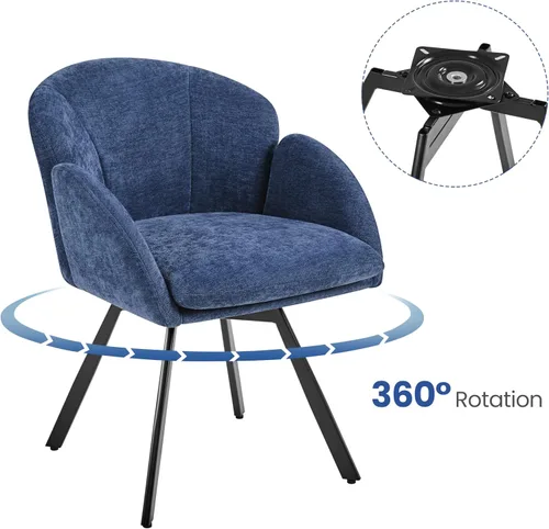 Vista 6 de Yaheetech Silla Giratoria de Acento, Sillón de Chenilla con Flores, Silla de Tocador Silla Auxiliar con Base Giratoria de 360 Grados y Cojín