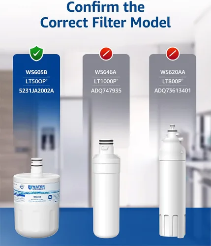 Vista 3 de Waterspecialist Filtro de agua para refrigerador 5231JA2002A, repuesto para LG® LT500P®, ADQ72910911, GEN11042FR-08, LFX25974ST, ADQ72910901