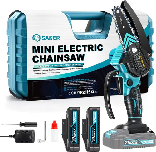 Vista 2 de Saker Mini motosierra, motosierra eléctrica portátil inalámbrica y Saker Mini motosierra, motosierra eléctrica portátil de 4 pulgadas