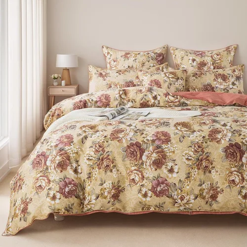 Vista 32 de FADFAY Juego de funda de edredón tamaño individual azul con flores de rosa y peonía, ropa de cama rústica con flores de peonía, juego de funda