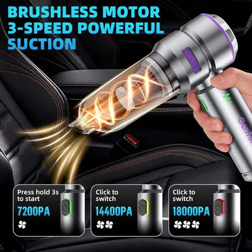 Vista 2 de Aspiradora portátil inalámbrica para automóvil, 18000PA, aspiradora portátil inalámbrica, soplador de aire de alta potencia con motor sin
