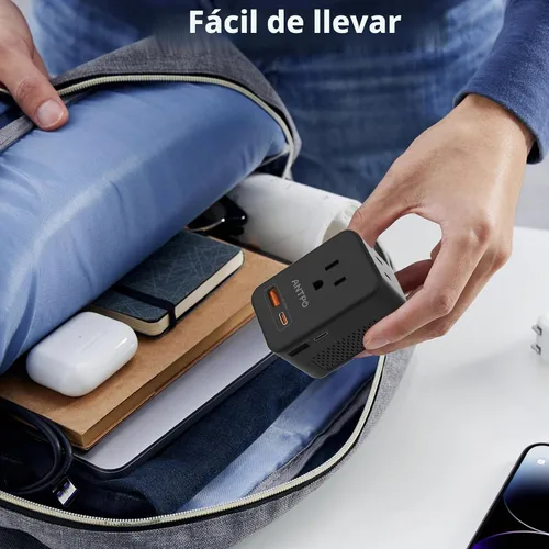 Vista 4 de ANTPO - Convertidor de voltaje de 220 V a 110 V de EE. UU. a Europa con 2 puertos USB, 2 USB C PD 20 W, 2 salidas de CA convertidor de viaje