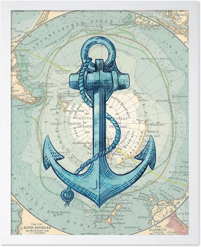 Vista 23 de Poster Master Póster vintage de mapa de la Antártida, impresión de ancla retro, arte acuático, arte de pared náutico, regalo para hombres y mujeres