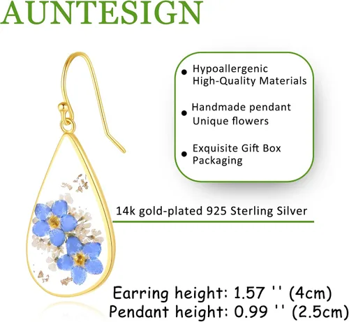 Vista 32 de Forget-Me-Not and Queen Anne's Lace Pressed Wildflower Earrings Pressed Flower Earrings Handmade Drop and Dangle Earrings Gift for Woman