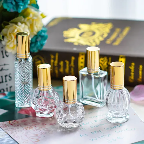 Vista 7 de 5 botellas de perfume vacías de vidrio vintage recargables con spray Dorado