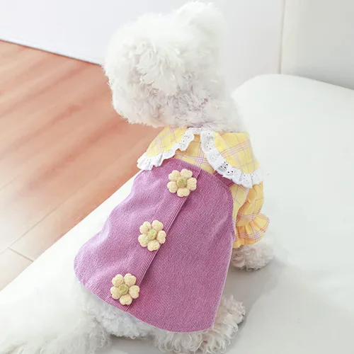 Vista 7 de Ropa de perro para perros pequeños y niña, lindos vestidos de mezclilla para mascotas, vestido de princesa con lazo para cachorro, ropa de princesa