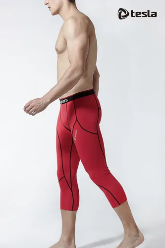 Vista 4 de TSLA Pantalones de compresión 34 para hombre, mallas de entrenamiento para correr, leggings atléticos capri de secado fresco, capa base de yoga
