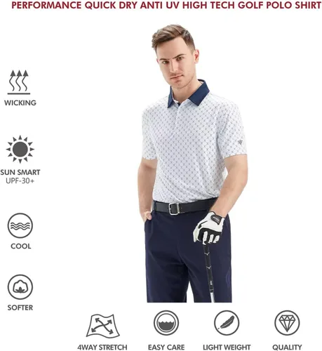 Vista 5 de Golf Shirts for Men Dry Fit Short Sleeve Print Performance Moisture Wicking Polo Shirt