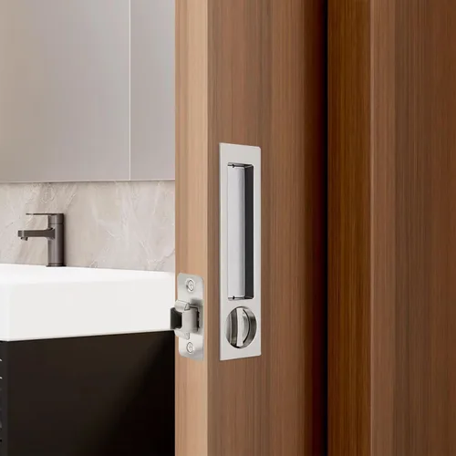 Vista 4 de Dontay Manija de puerta de bolsillo, moderna función de entrada rectangular con llave, pestillo de tracción (dormitorio/baño), herrajes para puerta
