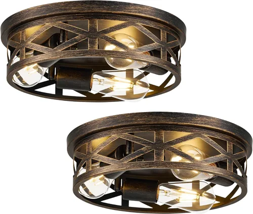 Vista 12 de VONLUCE Lámparas de techo de montaje empotrado, lámparas de techo de 2 luces para pasillo, lámparas de techo de jaula de metal de 11 pulgadas
