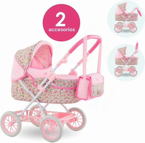 Vista 2 de Corolle Cochecito de muñeca de bebé para niñas, cochecito de bebé plegable de juguete para muñecas con diseño de carro, cochecito rosa